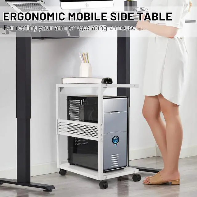 Alt view image 5 of 7 - PC Stand Computer Tower Stand 2-Tier Metal CPU Holder with Locking Caster Wheels Suitable for Most PC (S,White)