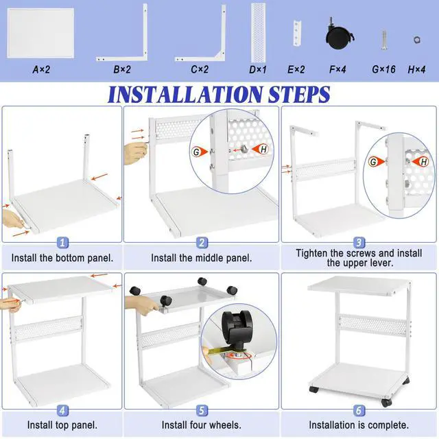 Alt view image 7 of 7 - PC Stand Computer Tower Stand 2-Tier Metal CPU Holder with Locking Caster Wheels Suitable for Most PC (S,White)