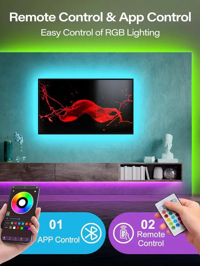 Alt view image 3 of 6 - Led Lights for TV, 20ft TV Backlight for 32-80 Inch, USB Light Strip with Remote, App Control, RGB Strip Lights Music Sync Color Changing Led Lights for Bedroom, Gaming Accessories