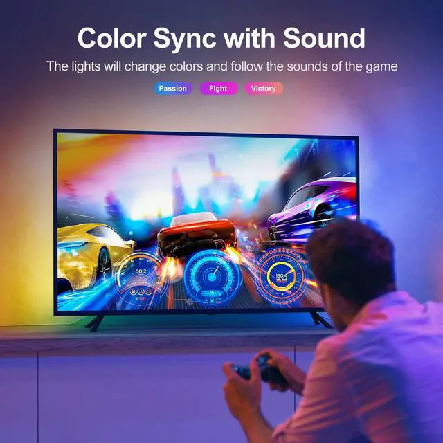 Alt view image 2 of 7 - TV LED Strip, 3.28ft Smart RGB LED Lights for 24-32 Inch TVs, Music Sync Bluetooth App & Remote Control, USB-Powered for Gaming, Bedroom, PC, Home Theater