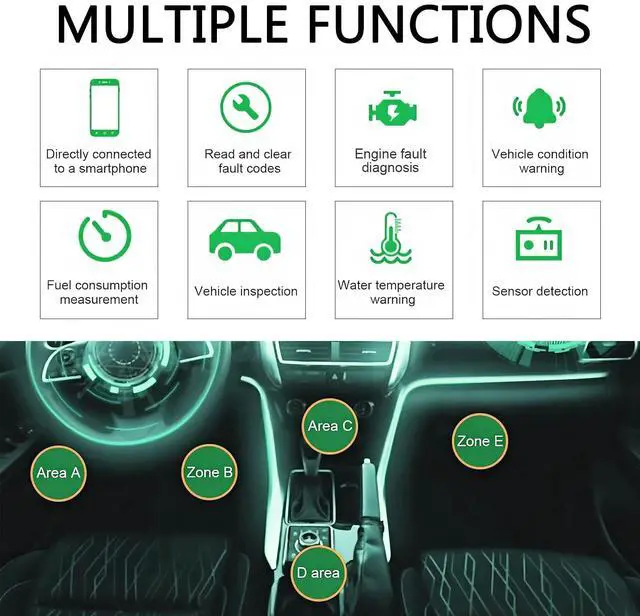 Alt view image 4 of 7 - Car OBD2 Bluetooth Diagnostic Tool, Wireless Reset and Clear Fault Codes Device, OBDII Engine Light Eliminates Scanner with Exclusive App, Universal for iOS & Android & Windows (Black)