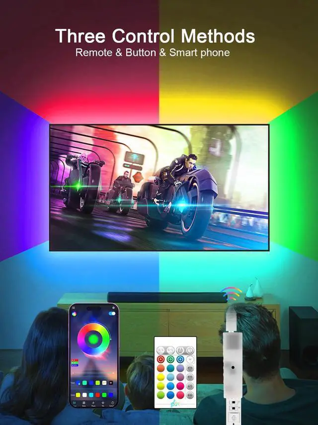 Alt view image 2 of 6 - TV LED Lights, 11.5ft LED Lights for 32-55 Inch TV, RGB TV Backlight Behind with Remote, Music Sync Bluetooth APP Control Strip Lights USB Powered for Bedroom, PC, Gaming Monitor