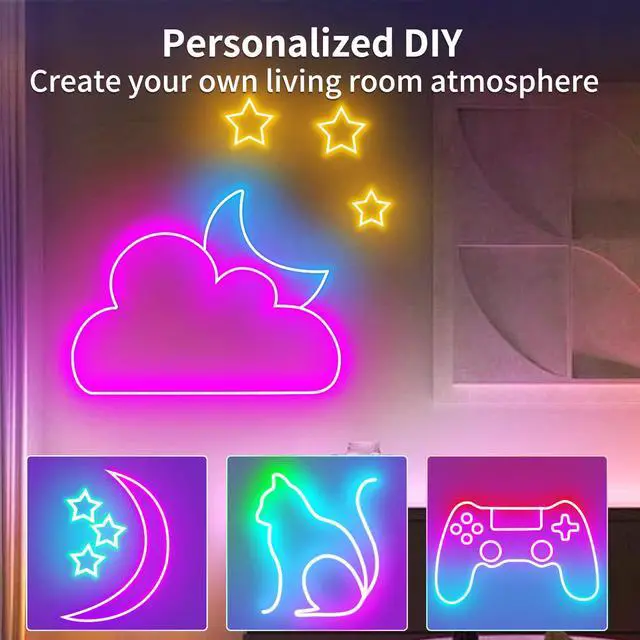 Alt view image 6 of 7 - LED Neon Lights3.3ft USB Powered LED Strip Lights5V Music Sync Color Changing Rope Light with APP ControlIP65 Waterproof RGB Rope Lights for BedroomCabinet,Kitchen, DIY Lighting