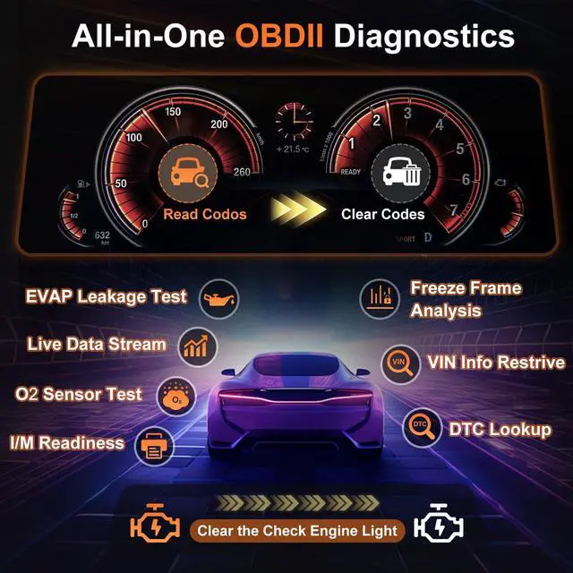 Alt view image 2 of 7 - Y2 2.8'' Color Graphing Screen OBD2 Scanner Diagnostic Tool,Enhanced PRO Check and Reset Engine Fault Code,DTC Lookup,O2 Sensor Test,Live Data,Freeze Frame,OBDII Code Reader Tool for All Cars