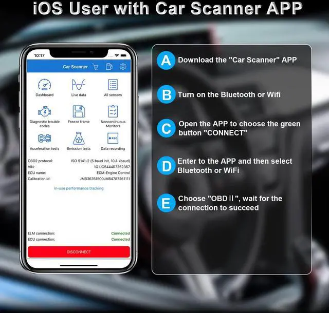Alt view image 6 of 7 - OBD2 Scanner Bluetooth SinoTrack Auto Diagnostic Scan Tool Car Fault Check Engine Light Wireless Car Code Reader for iOS & Android Compatible for All OBDII Protocol Vehicle Bluetooth 4.2