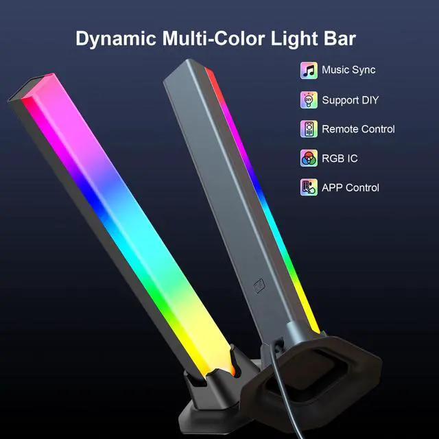 Alt view image 4 of 7 - RGB Light Bar, Smart Music Sync RGB IC LED Lights Bars, USB Powered Ambient Lighting, Remote Control Color Changing Gaming TV Backlight, for PC Room Monitor Desk