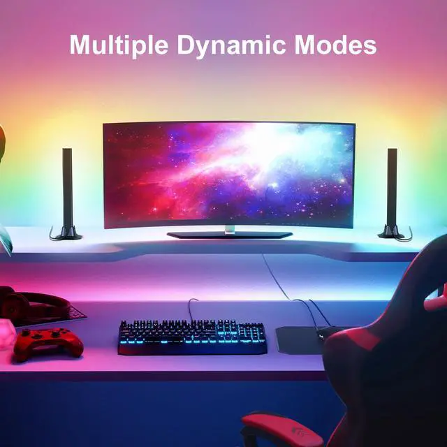 Alt view image 6 of 7 - RGB Light Bar, Smart Music Sync RGB IC LED Lights Bars, USB Powered Ambient Lighting, Remote Control Color Changing Gaming TV Backlight, for PC Room Monitor Desk