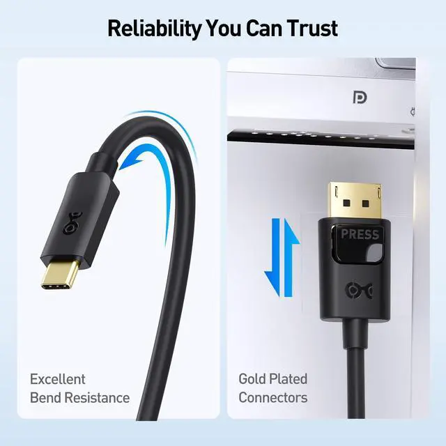 Alt view image 7 of 7 - Unidirectional USB C to DisplayPort 1.4 Cable - 6ft, Support 8K@60Hz / 4K@240Hz, Thunderbolt 4 to DisplayPort Cable, Display Port to USB C, Black - Not for Portable USBC Monitor