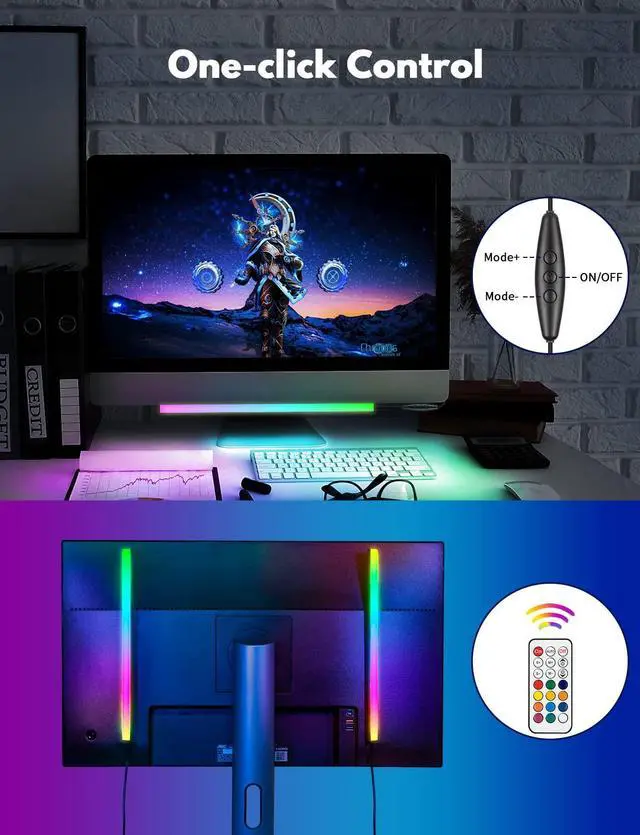 Alt view image 5 of 6 - Under Monitor RGB Light Bar, LED Light for Desk Gaming Setup, USB Powered Keyboard Light, 12 Inch 5V, 353 Color Change Modes, Wireless Remote, LED Ambient Lights for Room Decor, Desk Setup, PC