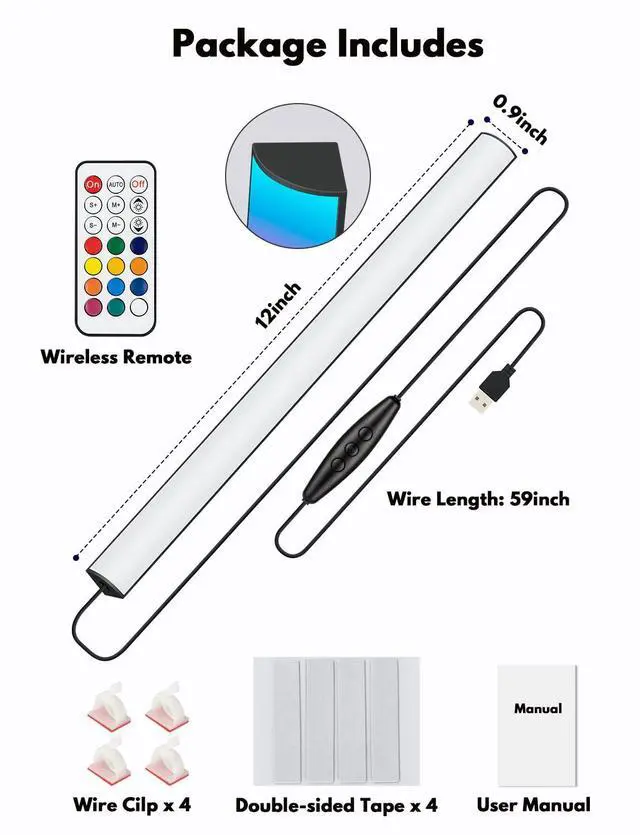 Alt view image 6 of 6 - Under Monitor RGB Light Bar, LED Light for Desk Gaming Setup, USB Powered Keyboard Light, 12 Inch 5V, 353 Color Change Modes, Wireless Remote, LED Ambient Lights for Room Decor, Desk Setup, PC