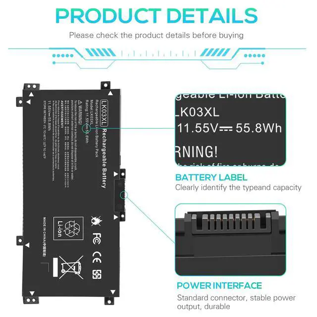 Alt view image 7 of 7 - LK03XL Battery for hp Envy x360 Convertible 17m-ae0xx 17-bw 17m-ae111dx 15m-bp1xx 15m-cn0xxx 15-cn0xxx 15m-cp0xxx 15m-cn0012dx 15m-cn0011dx for HP Envy X360 Convertible 17-AE 17M-AE 17-BW 17-CE 17M-CE