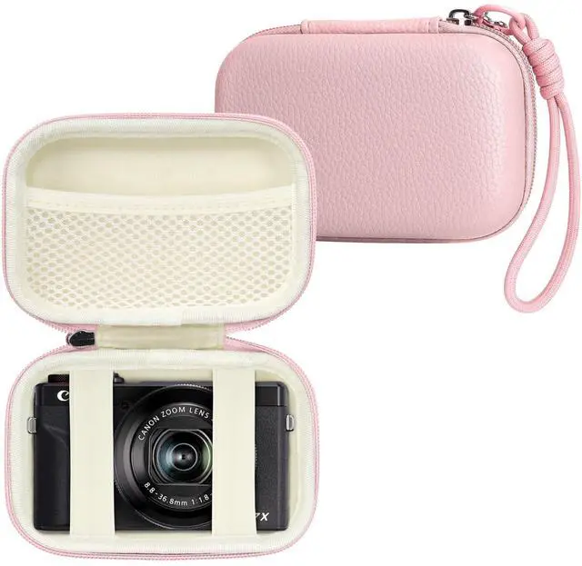 Main image of Linpr Digital Camera Case Compatible with Canon Powershot G7X Mark II & III/ SX740/ Sony ZV-1/ RX100 VII, Compact Travel Point & Shoot 4K Vlog Cameras Storage Holder with Lanyard (Pink)