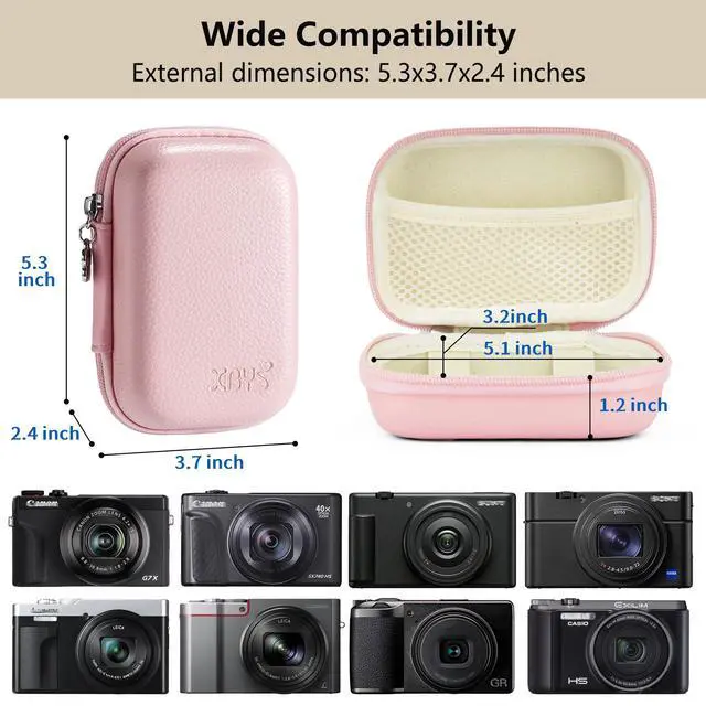 Alt view image 3 of 6 - Linpr Digital Camera Case Compatible with Canon Powershot G7X Mark II & III/ SX740/ Sony ZV-1/ RX100 VII, Compact Travel Point & Shoot 4K Vlog Cameras Storage Holder with Lanyard (Pink)