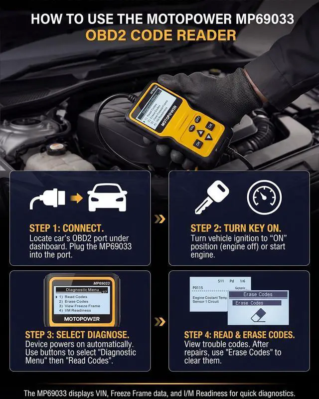 Alt view image 2 of 7 - MP69033 Car OBD2 Scanner Code Reader Engine Fault Scanner CAN Diagnostic Scan Tool for All OBD II Protocol Cars Since 1996, Yellow