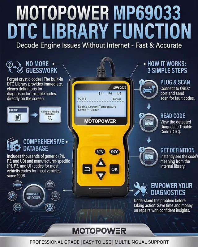 Alt view image 4 of 7 - MP69033 Car OBD2 Scanner Code Reader Engine Fault Scanner CAN Diagnostic Scan Tool for All OBD II Protocol Cars Since 1996, Yellow