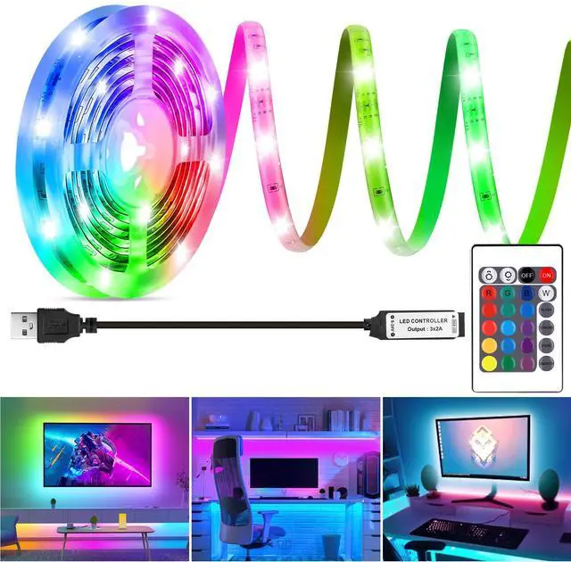 Main image of HOUHUI LED Strip Lights 6.56Ft, RGB LED Lights Strip for 40-60in TV Backlight, RGB Color Strips Light Waterproof IP65 with Remote, USB Bias LED Lights Kit for Bedroom PC Monitor Mirror Cabinet Desk