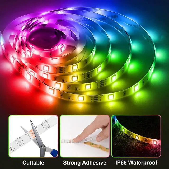 Alt view image 2 of 6 - HOUHUI LED Strip Lights 6.56Ft, RGB LED Lights Strip for 40-60in TV Backlight, RGB Color Strips Light Waterproof IP65 with Remote, USB Bias LED Lights Kit for Bedroom PC Monitor Mirror Cabinet Desk