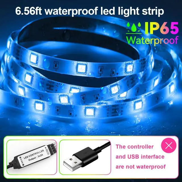 Alt view image 4 of 6 - HOUHUI LED Strip Lights 6.56Ft, RGB LED Lights Strip for 40-60in TV Backlight, RGB Color Strips Light Waterproof IP65 with Remote, USB Bias LED Lights Kit for Bedroom PC Monitor Mirror Cabinet Desk