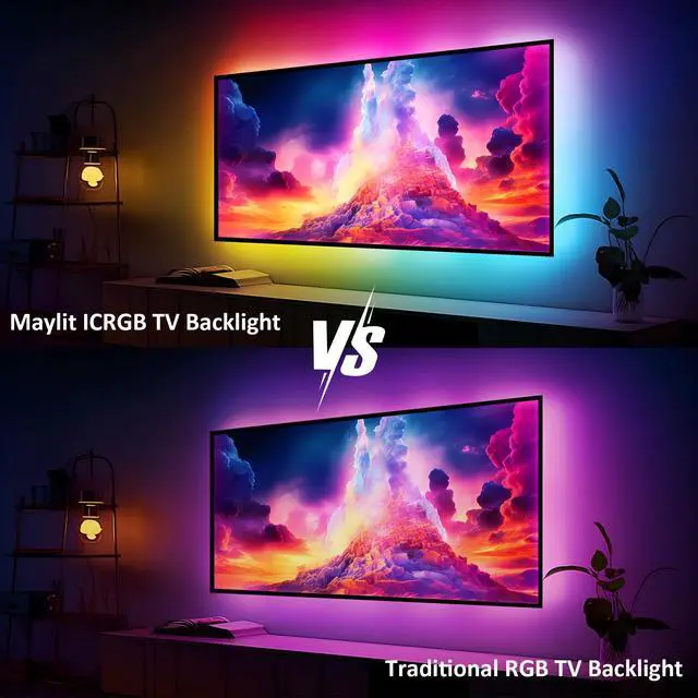 Alt view image 3 of 7 - Maylit ICRGB TV LED Backlight, App Control LED Lights for 20-36in TV/Monitor, Music Sync Color Changing TV LED Strip Lights for Home Decor, USB Powered Gaming Accessories Lights for Bedroom Room Decor