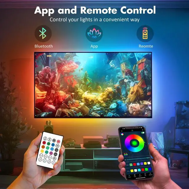Alt view image 4 of 7 - Maylit ICRGB TV LED Backlight, App Control LED Lights for 20-36in TV/Monitor, Music Sync Color Changing TV LED Strip Lights for Home Decor, USB Powered Gaming Accessories Lights for Bedroom Room Decor