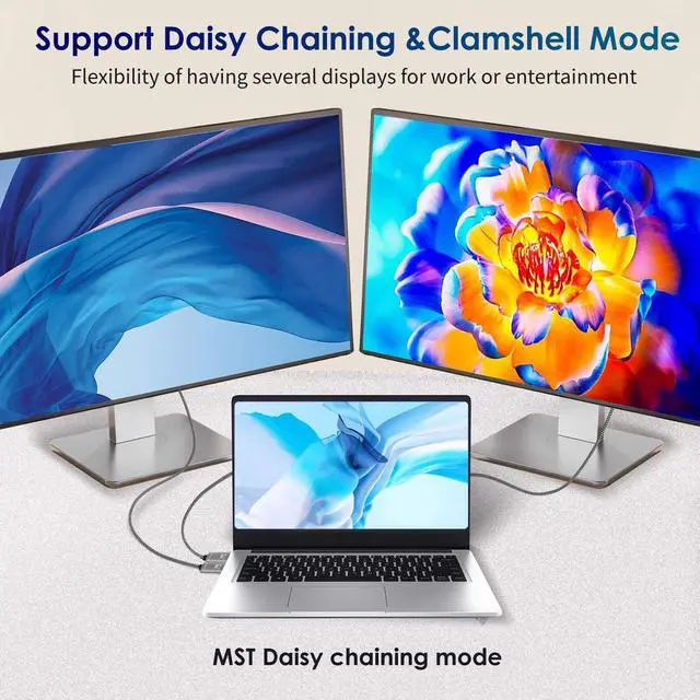 Alt view image 4 of 7 - PAKLIMCN 32.4Gbps USB C to DisplayPort 8K Cable - Bidirectional, Supports 4K 144Hz/2K 240Hz, Thunderbolt 4 Compatible, Braided, Works with iPhone, MacBook, XPS, 6 ft