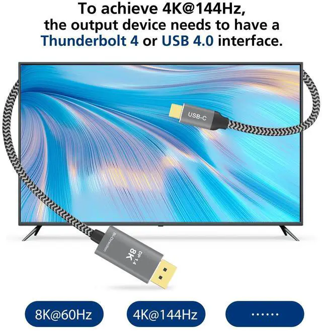 Alt view image 6 of 7 - PAKLIMCN 32.4Gbps USB C to DisplayPort 8K Cable - Bidirectional, Supports 4K 144Hz/2K 240Hz, Thunderbolt 4 Compatible, Braided, Works with iPhone, MacBook, XPS, 6 ft