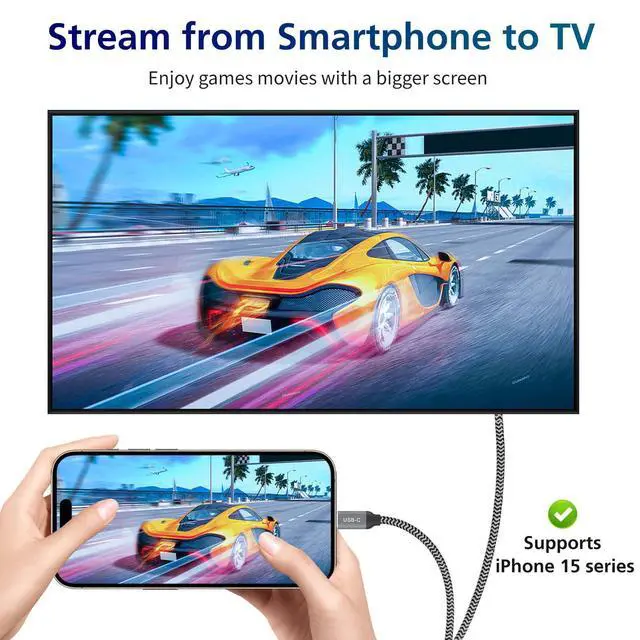 Alt view image 7 of 7 - PAKLIMCN 32.4Gbps USB C to DisplayPort 8K Cable - Bidirectional, Supports 4K 144Hz/2K 240Hz, Thunderbolt 4 Compatible, Braided, Works with iPhone, MacBook, XPS, 6 ft