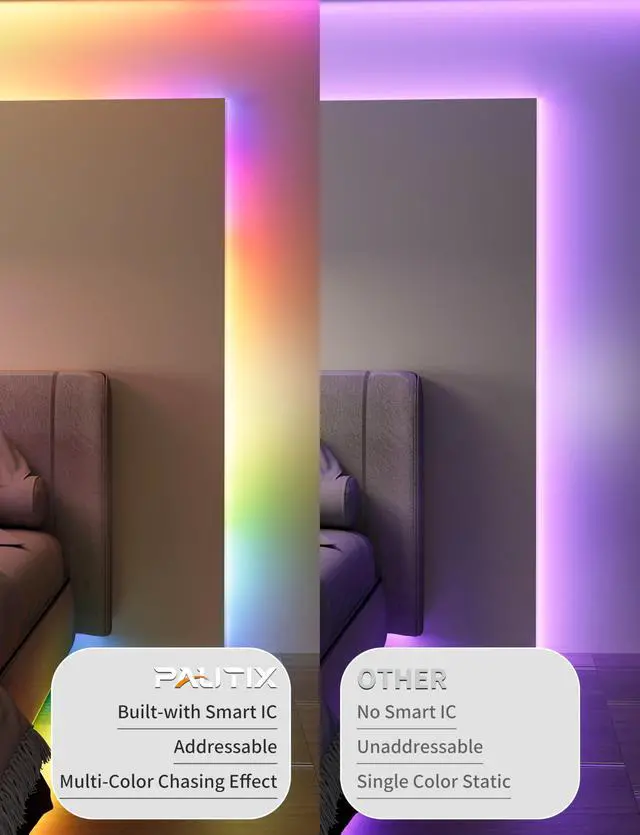 Alt view image 2 of 7 - PAUTIX RGB Smart IC USB LED Light,5V RGB COB LED Strip USB Powered,UL-Listed Multicolor Flexible Tape Light 6.56ft/2m with Music Mode/APP Control,for TV,Scooter,Computer Desk Decor