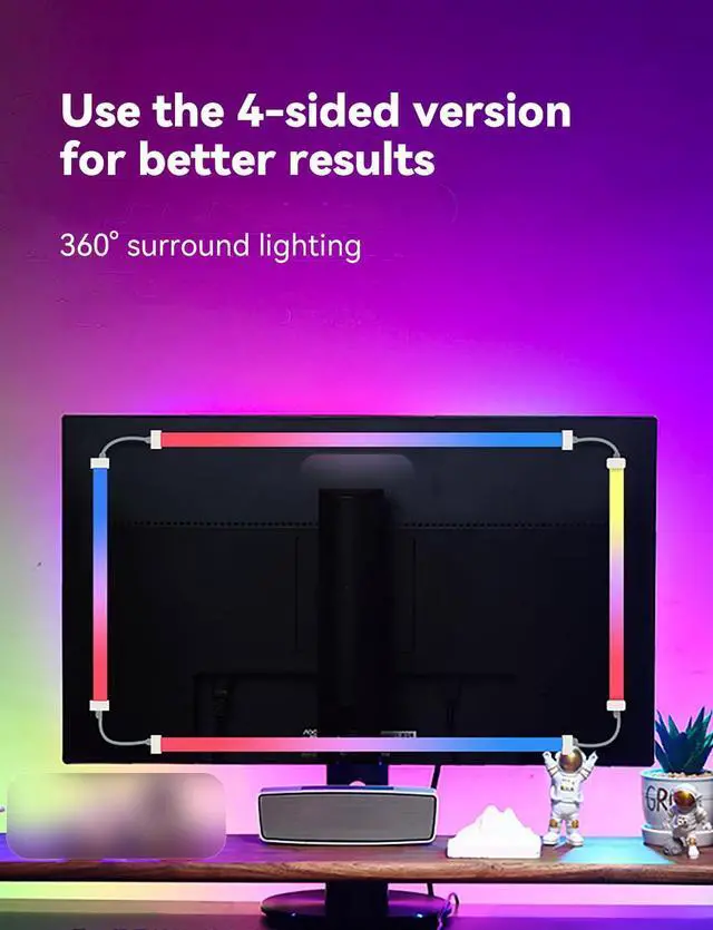 Alt view image 7 of 7 - Monitor LED Backlights for PC/Mac, LED Strip Lights That Sync with Screen Color or Music, Computer Light Bar Behind Monitor, LEDs for Desk Gaming, USB Interface, Software Control (32 in)