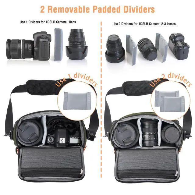 Alt view image 3 of 7 - MOSISO Small Camera Bag for Photographers,Compact Camera Shoulder Bags for DSLR/SLR/Mirrorless Cameras,Waterproof Crossbody Padded Photography Bag with Rain Cover for Canon/Nikon/Sony, Army Green