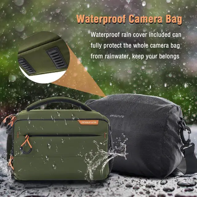 Alt view image 5 of 7 - MOSISO Small Camera Bag for Photographers,Compact Camera Shoulder Bags for DSLR/SLR/Mirrorless Cameras,Waterproof Crossbody Padded Photography Bag with Rain Cover for Canon/Nikon/Sony, Army Green