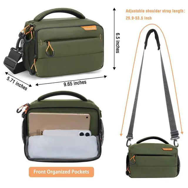 Alt view image 6 of 7 - MOSISO Small Camera Bag for Photographers,Compact Camera Shoulder Bags for DSLR/SLR/Mirrorless Cameras,Waterproof Crossbody Padded Photography Bag with Rain Cover for Canon/Nikon/Sony, Army Green