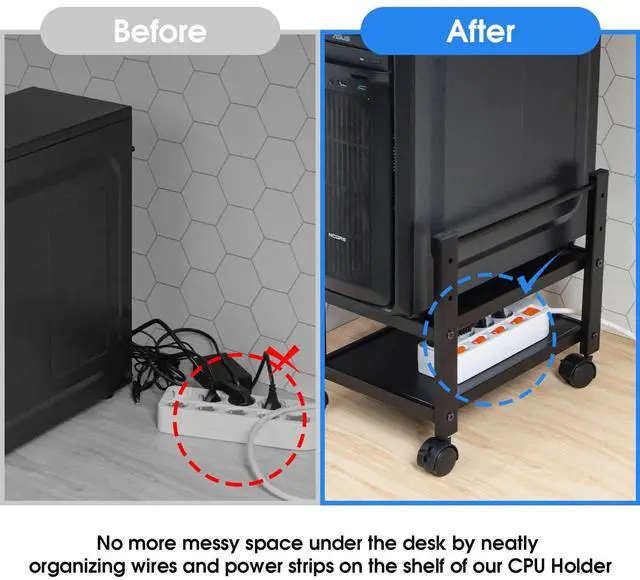 Alt view image 2 of 6 - J JACKCUBE DESIGN 2 Tier Computer Tower Stand for Desktop CPU, Gaming PC Holder, Mobile Rolling Cart for Under Desk with Caster Wheels, Office Desk Accessories- MK712A