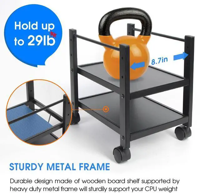 Alt view image 4 of 6 - J JACKCUBE DESIGN 2 Tier Computer Tower Stand for Desktop CPU, Gaming PC Holder, Mobile Rolling Cart for Under Desk with Caster Wheels, Office Desk Accessories- MK712A