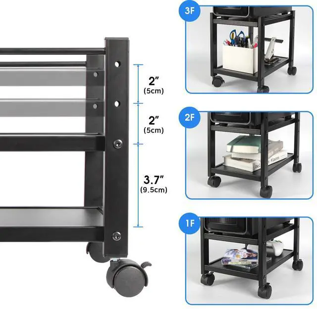 Alt view image 5 of 6 - J JACKCUBE DESIGN 2 Tier Computer Tower Stand for Desktop CPU, Gaming PC Holder, Mobile Rolling Cart for Under Desk with Caster Wheels, Office Desk Accessories- MK712A
