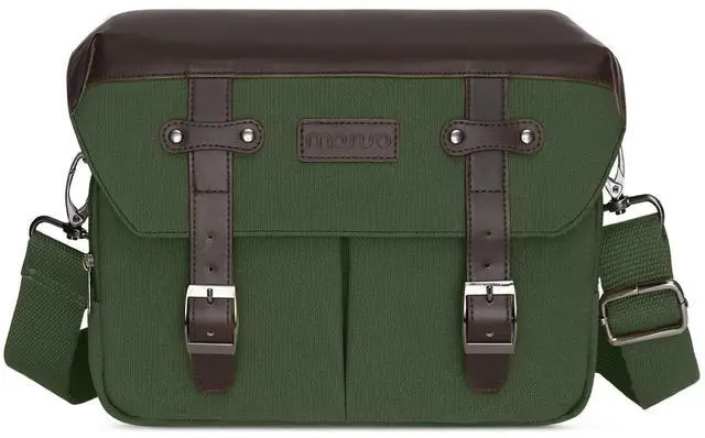 Main image of MOSISO Camera Case Crossbody Shoulder Messenger Bag, DSLR/SLR/Mirrorless Photography Vintage PU Leather Flap Gadget Bag with Rain Cover Compatible with Canon/Nikon/Sony Camera and Lens, Army Green