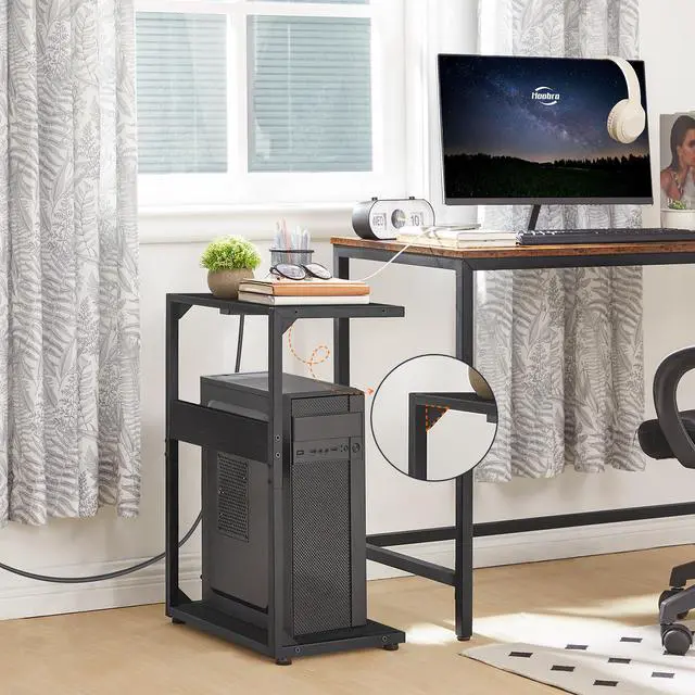 Alt view image 2 of 7 - HOOBRO Computer Tower Stand, PC Stand with Charging Station, 2-Tier PC Tower Stand with Locking Caster Wheels, CPU Stand Fits Most PCs, PC Stand for Floor, for Home Office Rustic Brown BF01UCJ01G1