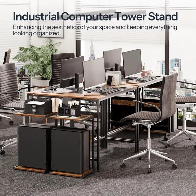 Alt view image 5 of 7 - HOOBRO Computer Tower Stand, PC Stand with Charging Station, 2-Tier PC Tower Stand with Locking Caster Wheels, CPU Stand Fits Most PCs, PC Stand for Floor, for Home Office Rustic Brown BF01UCJ01G1