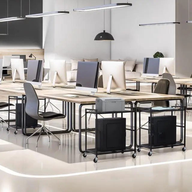 Alt view image 4 of 7 - YBING Computer Tower Stand, PC Tower Stand Metal Mobile CPU Holder Stand Cart with Caster Wheels 2 Tier Rolling Printer Cart Under Desk for Fax Home Office Black