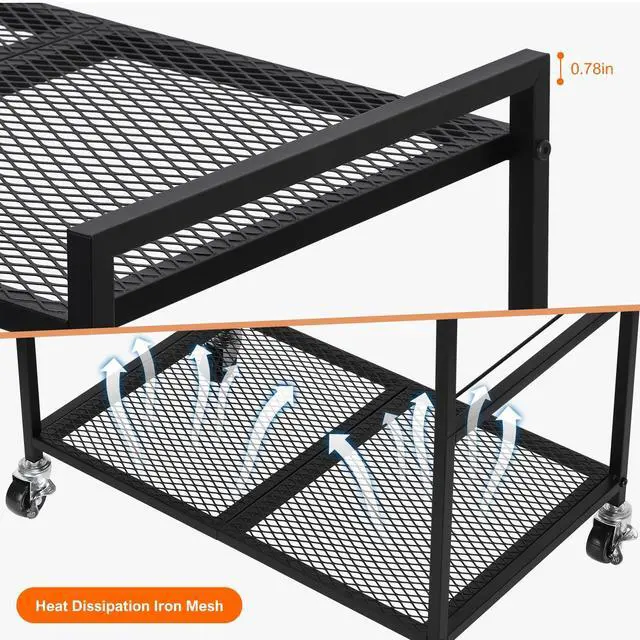 Alt view image 6 of 7 - YBING Computer Tower Stand, PC Tower Stand Metal Mobile CPU Holder Stand Cart with Caster Wheels 2 Tier Rolling Printer Cart Under Desk for Fax Home Office Black