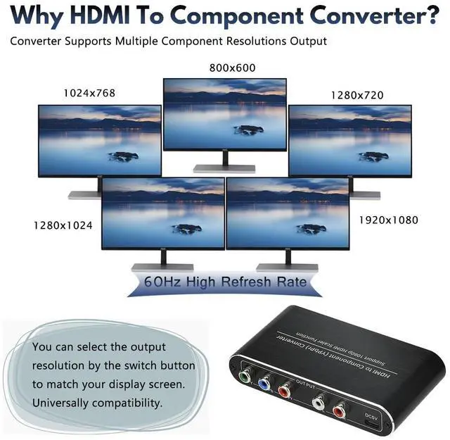 Alt view image 2 of 7 - HDMI to Component Converter with Scaler Function, HDMI to YPbPr 5RCA RGB Scaler Adapter V1.4 with R/L Audio Output Support for MacBook TV Blu-Ray DVD PS4 DVD, PSP, Xbox 360,Amazon Fire TV