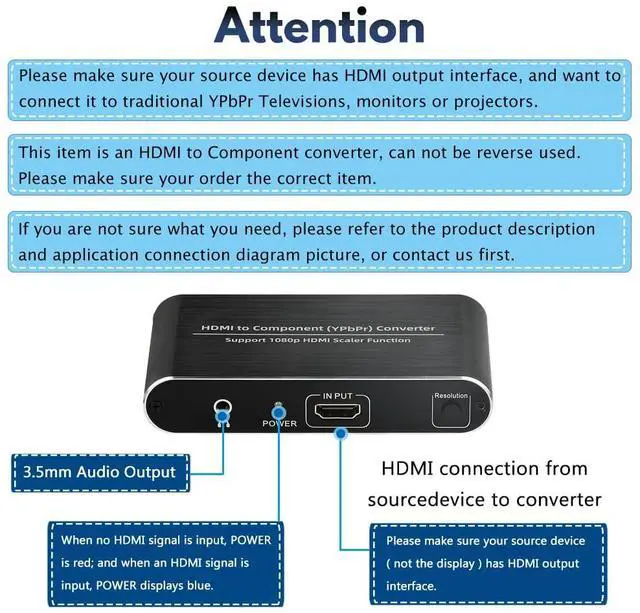 Alt view image 4 of 7 - HDMI to Component Converter with Scaler Function, HDMI to YPbPr 5RCA RGB Scaler Adapter V1.4 with R/L Audio Output Support for MacBook TV Blu-Ray DVD PS4 DVD, PSP, Xbox 360,Amazon Fire TV
