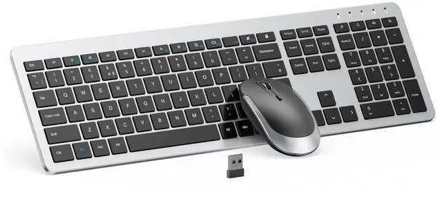 Main image of seenda Wireless Keyboard and Mouse Combo Full Size Slim Thin Wireless Keyboard Mouse with On/Off Switch on Both Keyboard and Mouse - (Black and Silver)