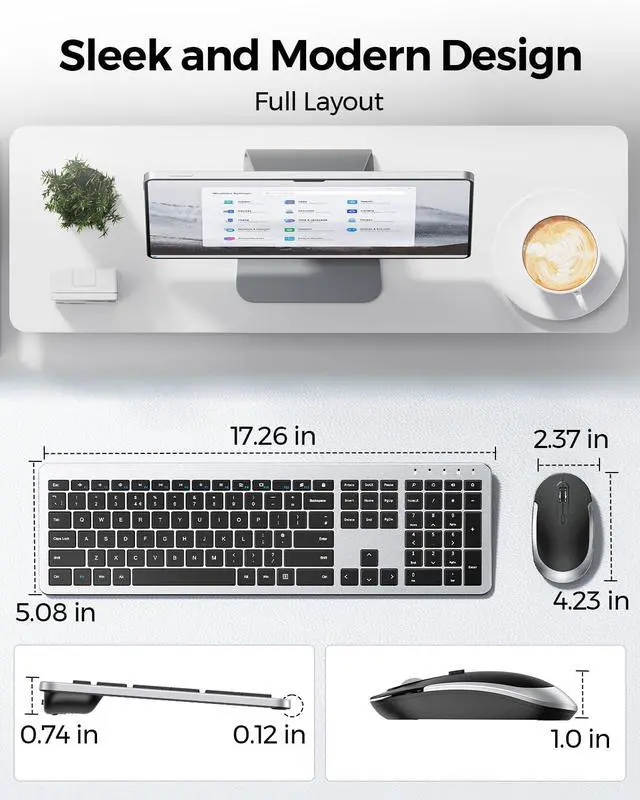 Alt view image 4 of 7 - seenda Wireless Keyboard and Mouse Combo Full Size Slim Thin Wireless Keyboard Mouse with On/Off Switch on Both Keyboard and Mouse - (Black and Silver)