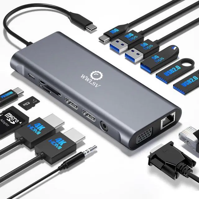 Main image of Docking Station 3 Monitors for HP/Dell/Lenovo/MacBook Laptop, Triple Display with Dual 4K HDMI, VGA, 14 in 1 USB C Hub, Computer Docking Station with 10Gbps USB, PD, Ethernet, SD/TF, Audio/Mic