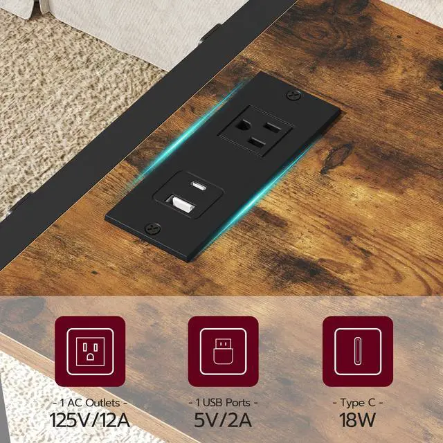 Alt view image 6 of 7 - ZIIWIND PC Stand with Charging Station, Height Adjustable Computer Tower Stand, 19.7"-31.5" H, Computer Cart with Wheels and Hooks, CPU Holder for Floor, Carpet and Under Desk, Rustic Brown