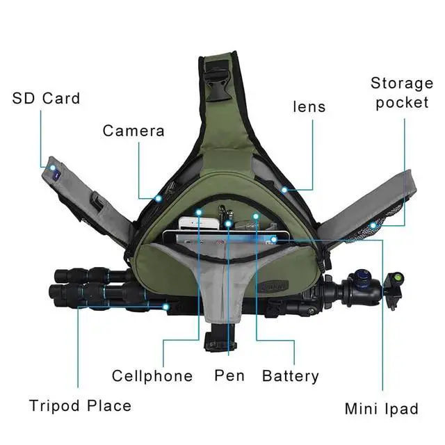 Alt view image 3 of 7 - Camera Bag Sling Backpack Camera Case Waterproof with Rain Cover Tripod Holder, Compatible for DSLR/SLR Mirrorless Cameras (Canon Nikon Sony Pentax) and Accessories Green
