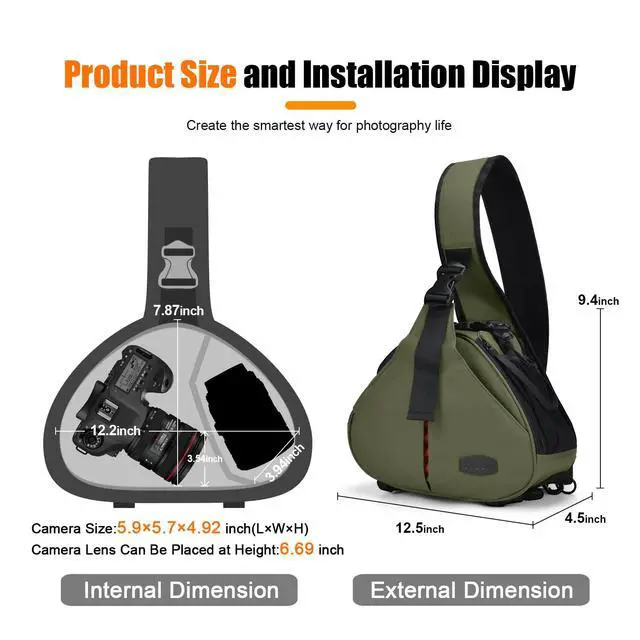 Alt view image 4 of 7 - Camera Bag Sling Backpack Camera Case Waterproof with Rain Cover Tripod Holder, Compatible for DSLR/SLR Mirrorless Cameras (Canon Nikon Sony Pentax) and Accessories Green