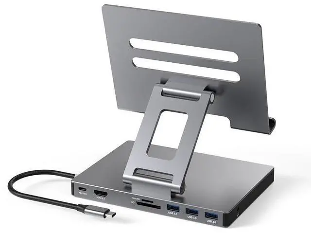 Main image of iPad Pro USB C Hub Stand, Multiport Adapter for iPad Pro M4 M3 M2 M1 13 12.9 11 Inch iPad Air Docking Station Foldable 4K 60Hz HDMI, PD Charging, SD/TF Card Reader, 3 USB 3.0, 3.5mm Audio