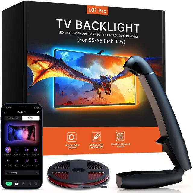 Main image of FFJ TV LED Backlight with Sensor, 14.7ft Cuttable RGB Lights That Change with TV for 55-65 Inch Screen and PC Monitor, Smart App Control, Game & Music Sync Color Changing Light